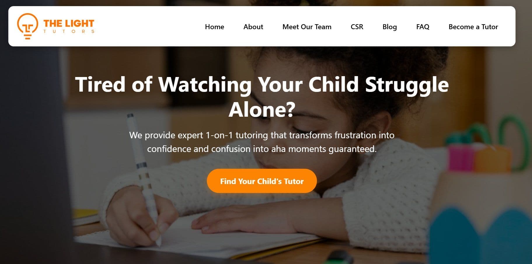 The light tutors website hero page